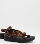 Yours Sporty Flatform Sandal In Leopard Print-black