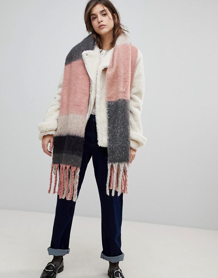 Only Heavy Check Fringe Scarf - Multi