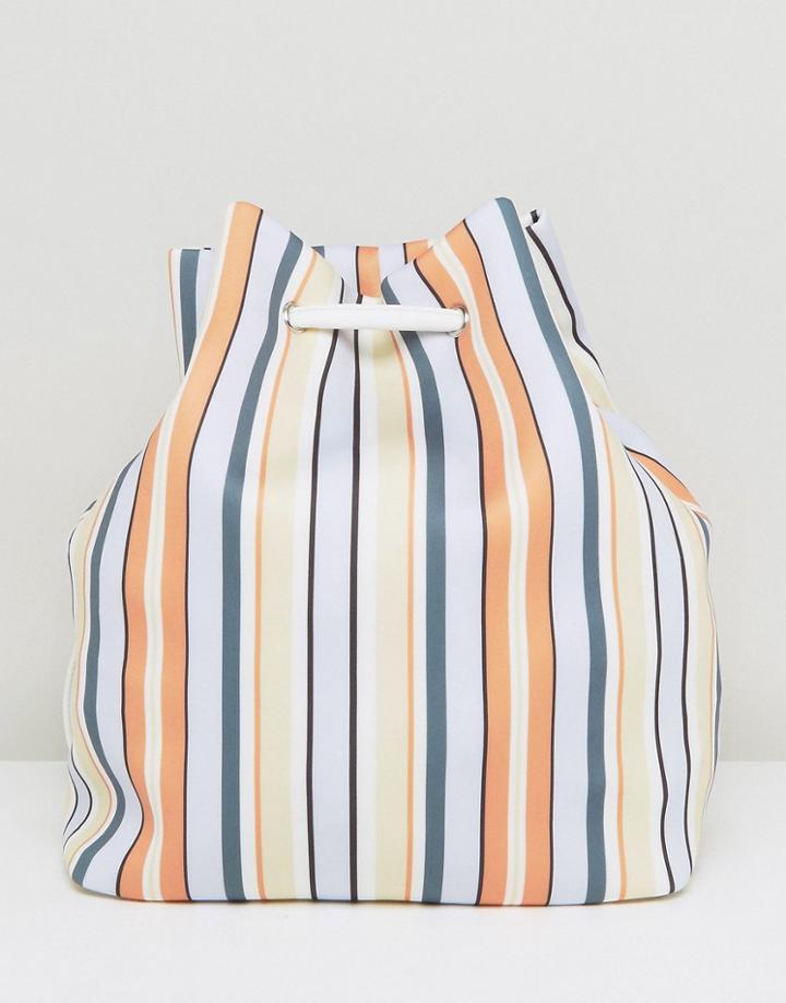 Asos Jumbo Jet Lifestyle Printed Stripe Scuba Drawstring Backpack - Multi