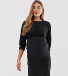 Asos Design Maternity Midi Pencil Dress With Button Skirt-black