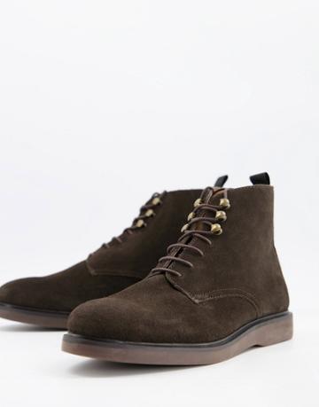 H By Hudson Battle Lace Up Boots In Brown Suede