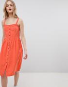 Blend She Sersa Seersucker Button Down Midi Dress-red