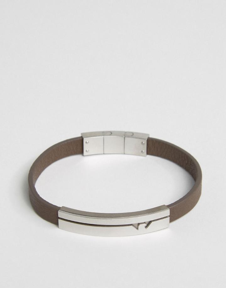Emporio Armani Logo Leather Bracelet In Brown - Black