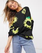 Daisy Street Oversized Sweater In Sunflower Knit-black