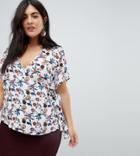 Fashion Union Plus Wrap Top In Floral Print - White