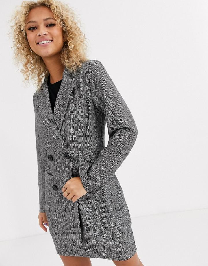 Parisian Tailored Longline Double Breasted Blazer In Gray