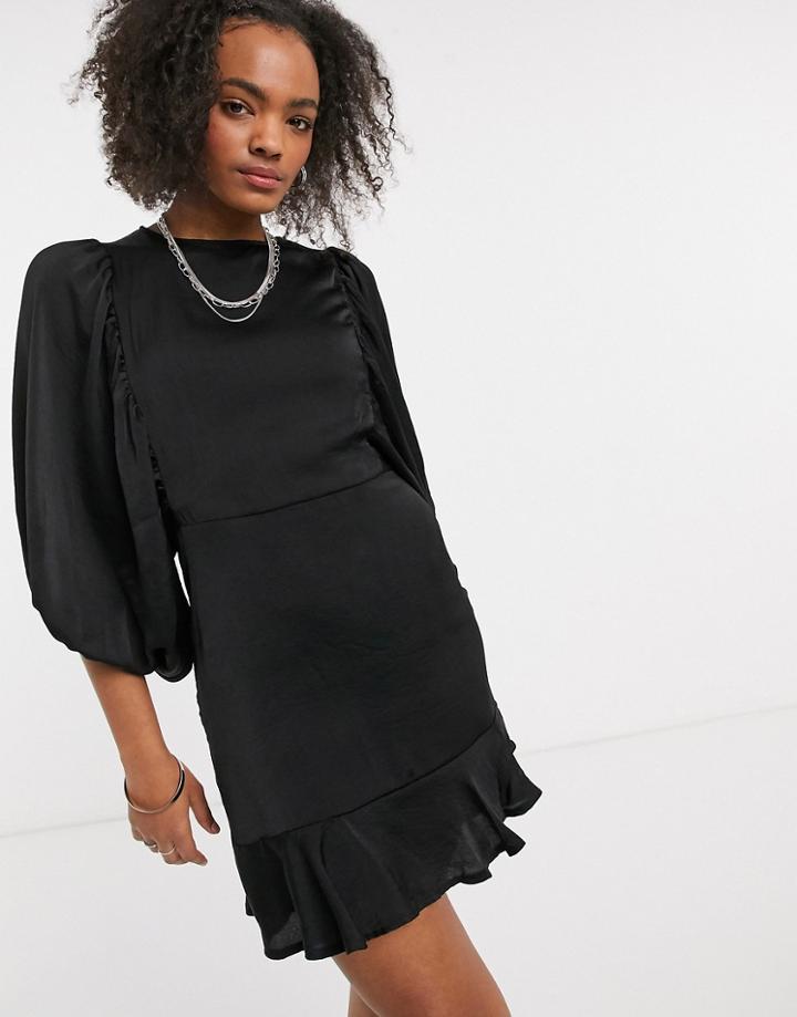 Lola May Skater Dress With Volume Sleeves In Black