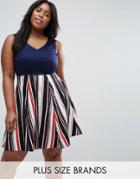 Closet Plus Skater Dress With Stripe Skirt - Navy