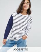 Asos Petite T-shirt With Long Sleeves In Blocked Stripe - Multi