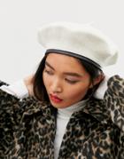 Asos Design Wool Beret With Bound Edge In White - White