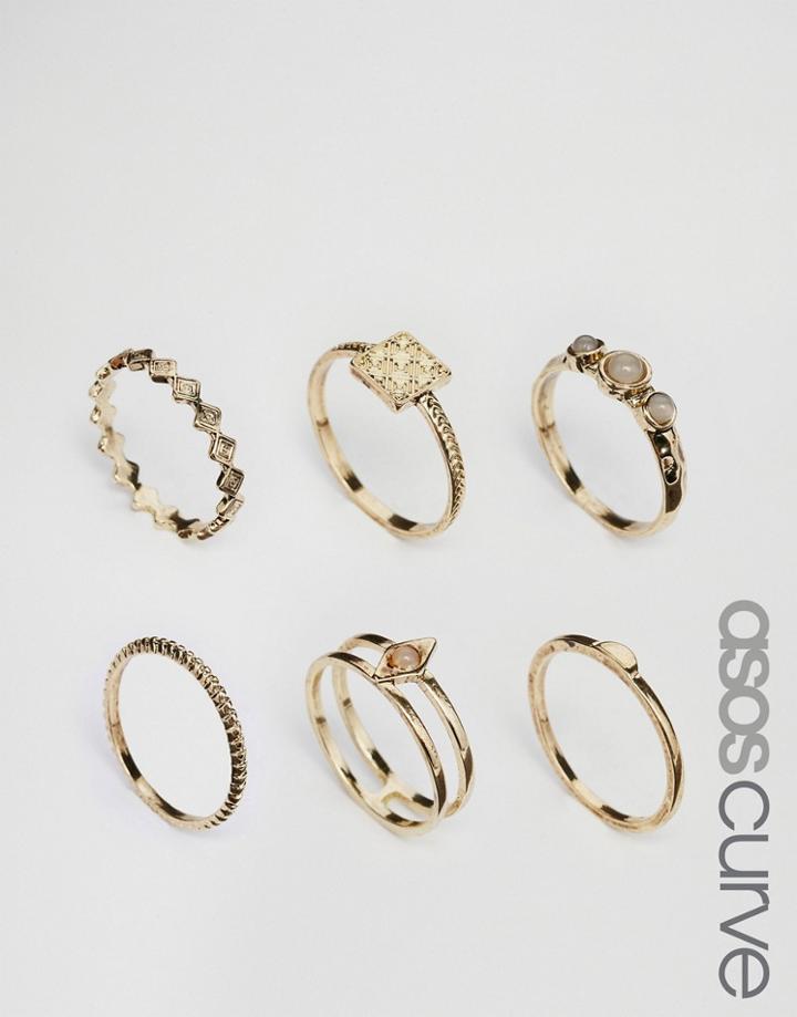 Asos Curve Treasure Ring Stack Pack - Antique Gold