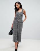 Asos Design Pinny Jumpsuit In Boucle With Gold Buttons - Multi