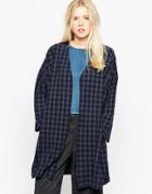 Native Youth Checked Duster Coat - Navy