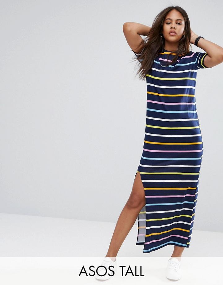 Asos Tall T-shirt Maxi In Rainbow Stripe - Multi