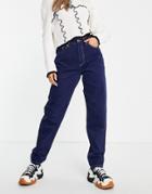 Asos Design 'slouchy' Mom Jean In Navy With Contrast Thread