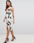 Asos Design Smudge Print Plunge Bodycon Dress - Multi