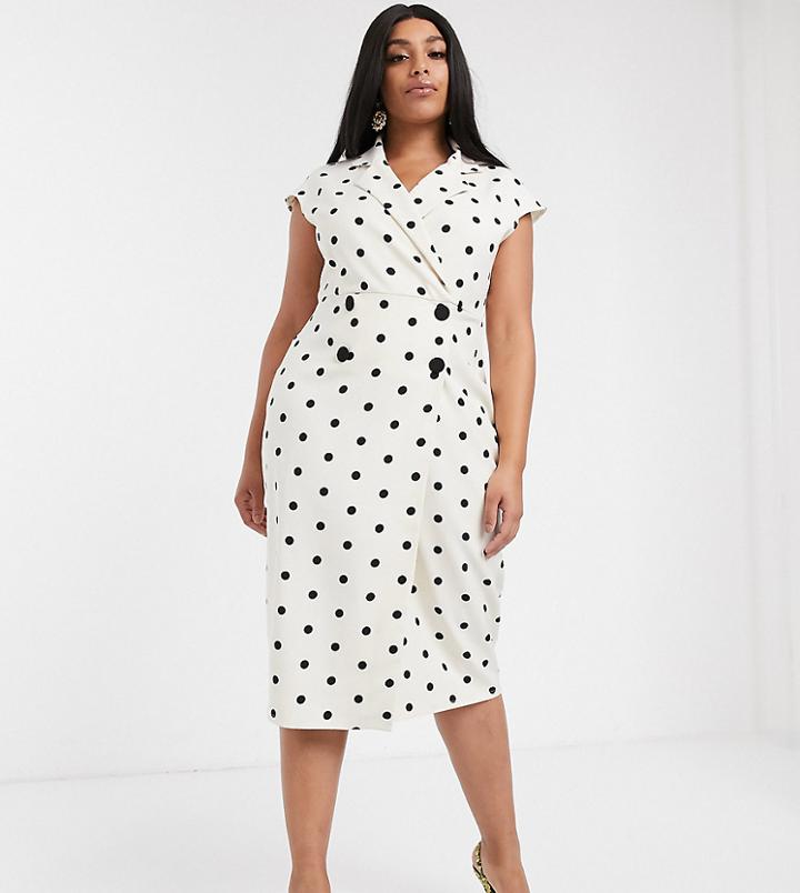 Asos Design Curve Wrap Midi Dress In Spot-multi