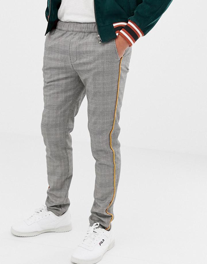 Asos Design Skinny Pants In Check With Rope Side Stripe - Black