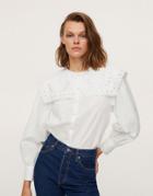 Mango Blouse With Eyelet Collar Detail In White