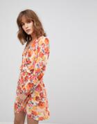 Love Long Sleeve Wrap Dress In Tropical Print - Multi