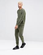 Asos Loungewear Towelling Skinny Joggers With Contrast Piping In Khaki