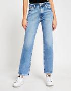 River Island Blair High Rise Straight Cut Ripped Jeans In Light Blue
