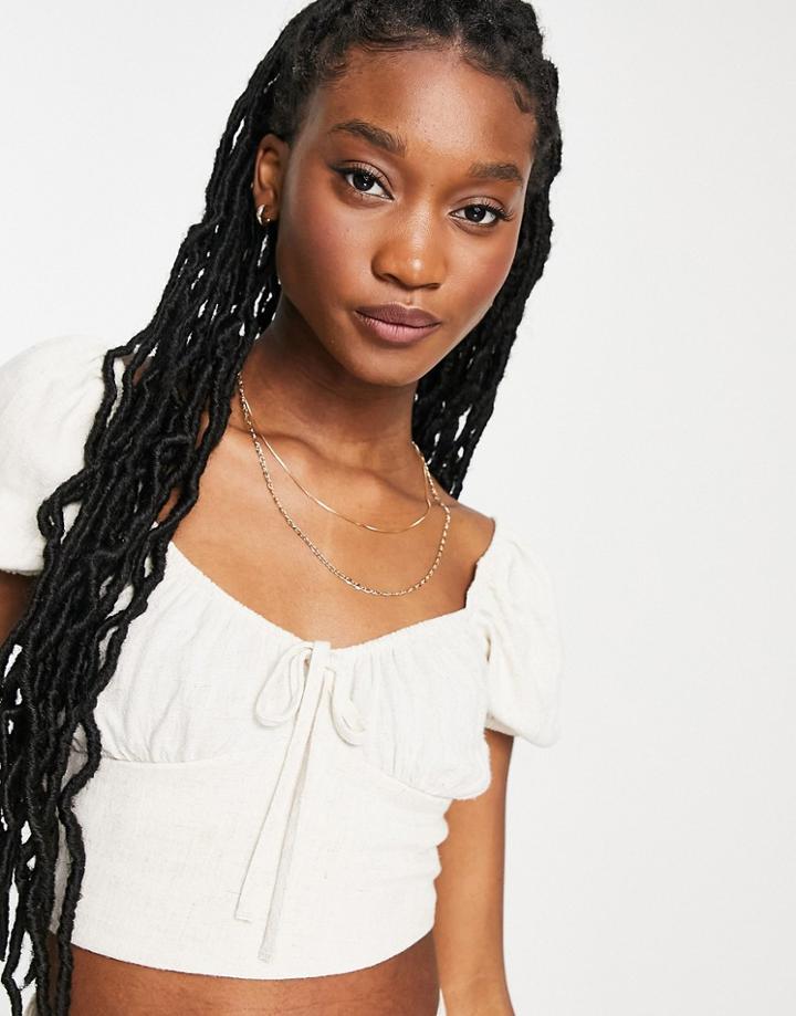 Stradivarius Linen Milkmaid Top In Ecru-neutral