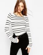 Asos Striped Sweater In Stuctured Knit With Flared Sleeve - Mono