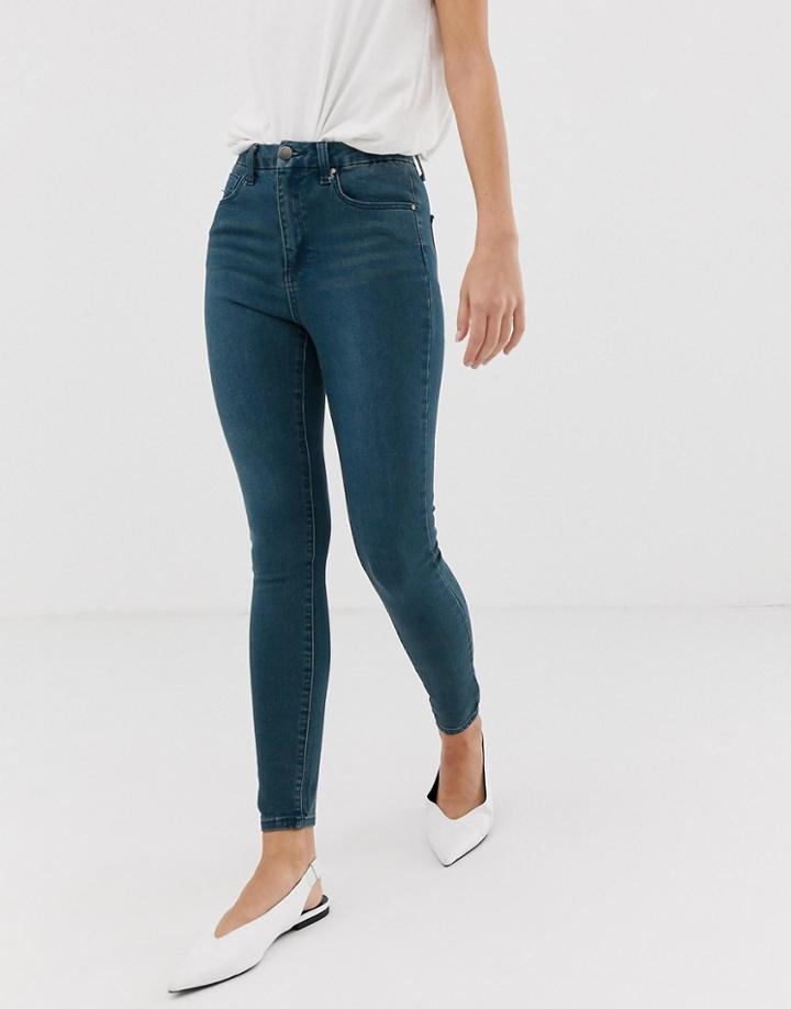 Asos Design 'sculpt Me' High Waisted Premium Jeans In Green Cast Blue