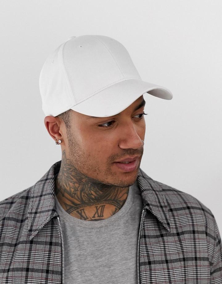 Asos Design Baseball Cap In White Canvas - White