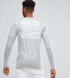 Asos Tall Muscle Long Sleeve T-shirt In White With Back Text Print - Gray