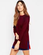 Asos Structured Tunic With Contrast Tipping - Dark Red