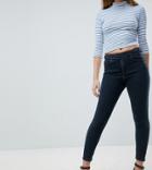 Asos Design Petite Ridley High Waist Skinny Jeans With Double D-ring Detail In Viola Deep Blue Wash