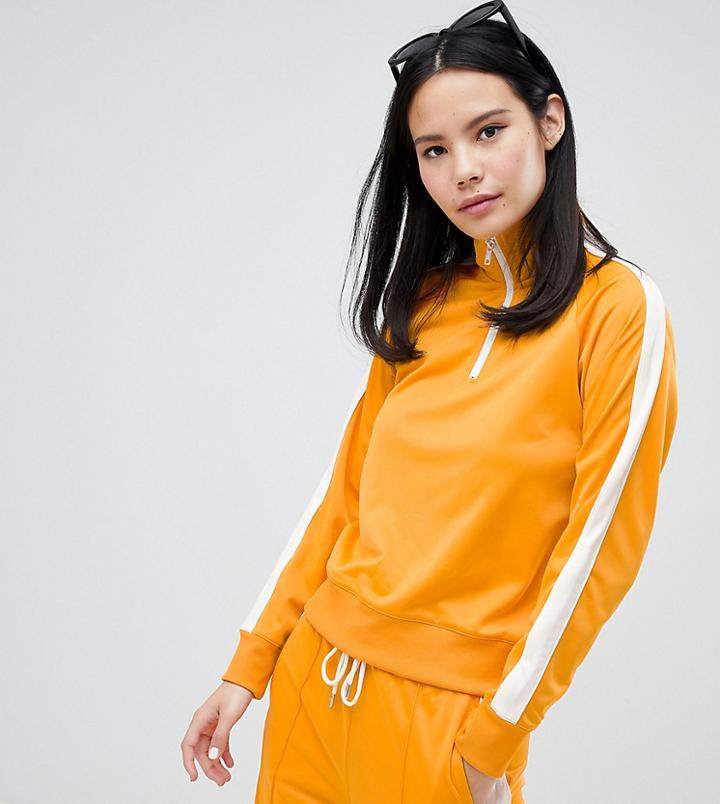 Monki Side Stripe Zip Up Sweatshirt In Mustard-yellow