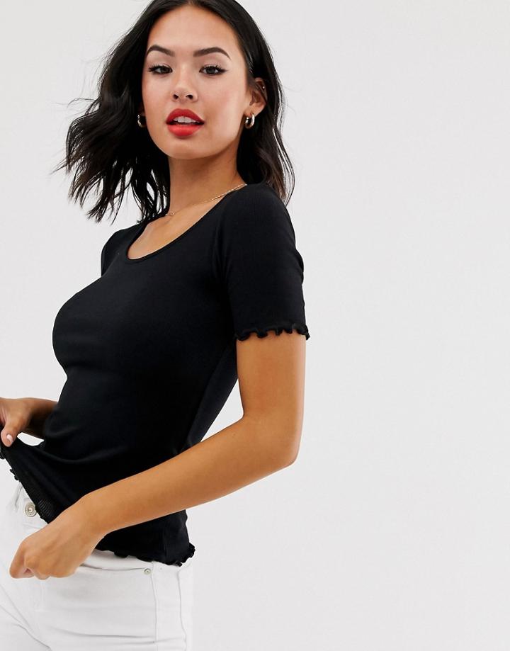 Brave Soul Lovely Top With Lettuce Hem - Black