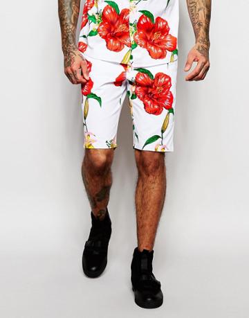 Heros Heroine Chinos Shorts In Floral Print - White