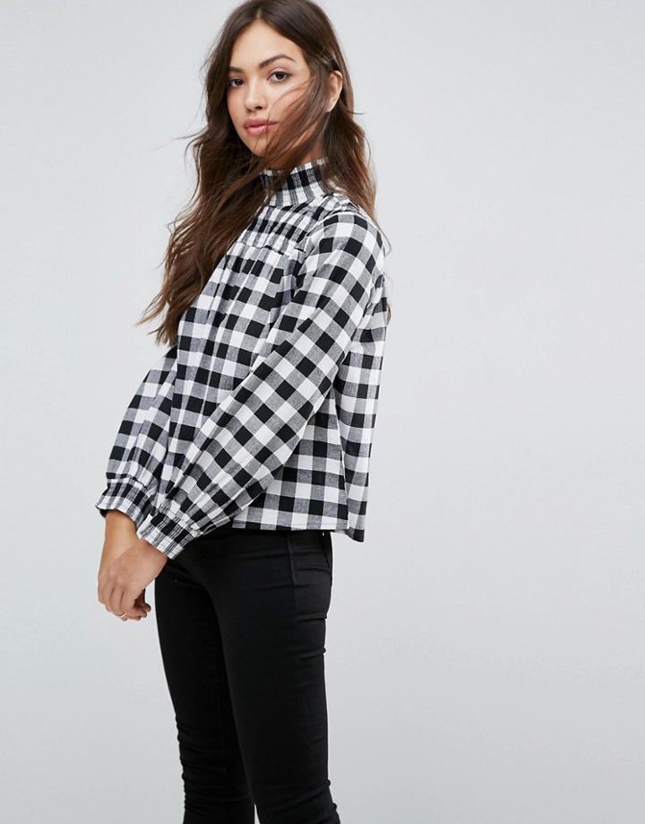 Influence High Neck Gingham Top - Black