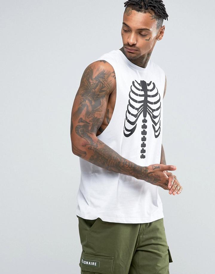 Asos Sleeveless T-shirt With Rib Cage Print - White