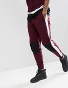Asos Slim Joggers In Burgundy With Airtex Mesh Panelling - Red