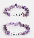 Reclaimed Vintage Inspired Semi Precious Amethysts Bracelets With Peace And Love Beads 2 Pack-multi