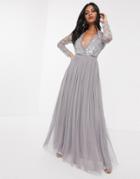 Needle & Thread Sequin Bodice Maxi Dress In Gray
