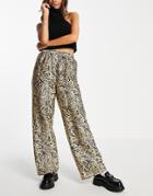 Topshop Zebra Print Wide Leg Sweatpants In Gold