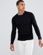 Emporio Armani Long Sleeve Top With Neck Logo In Black - Black