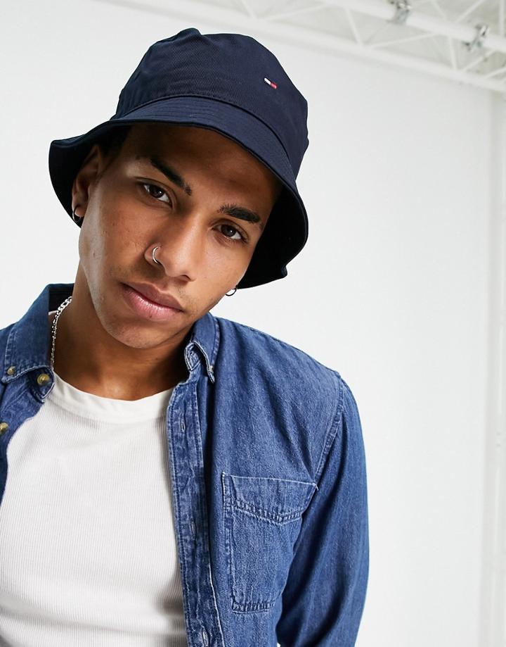 Tommy Hilfiger Bucket Hat With Small Flag Logo In Navy
