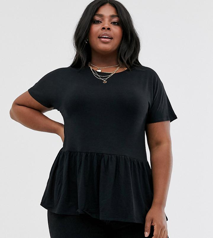 New Look Curve Peplum Hem Tee In Black