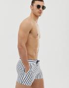 Asos Design Swim Shorts With White And Navy Stripe In Short Length - White
