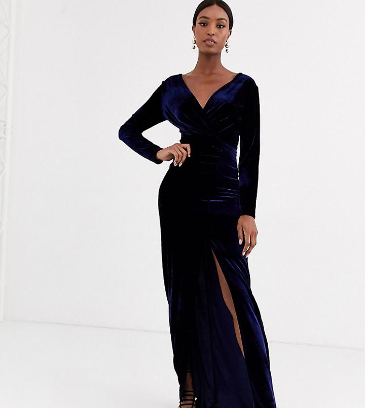 Tfnc Tall Velvet Wrap Maxi Dress In Midnight