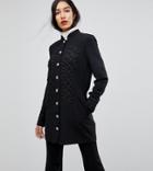 Y.a.s Tall Military Embroidered Button Up Coat - Black