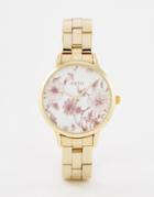 Oasis Floral Print Dial Gold Bracelet Watch - Gold