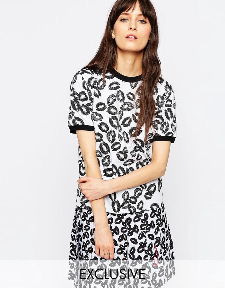 Le Kilt For Asos Lip Print T-shirt - White